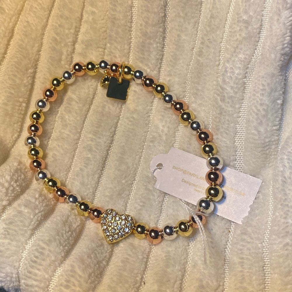 NWT ❤️ CUTE BIRTHDAY VALENTINES HEART LOVEY BRACELET TRI COLOR METAL BEADS - Picture 10 of 13